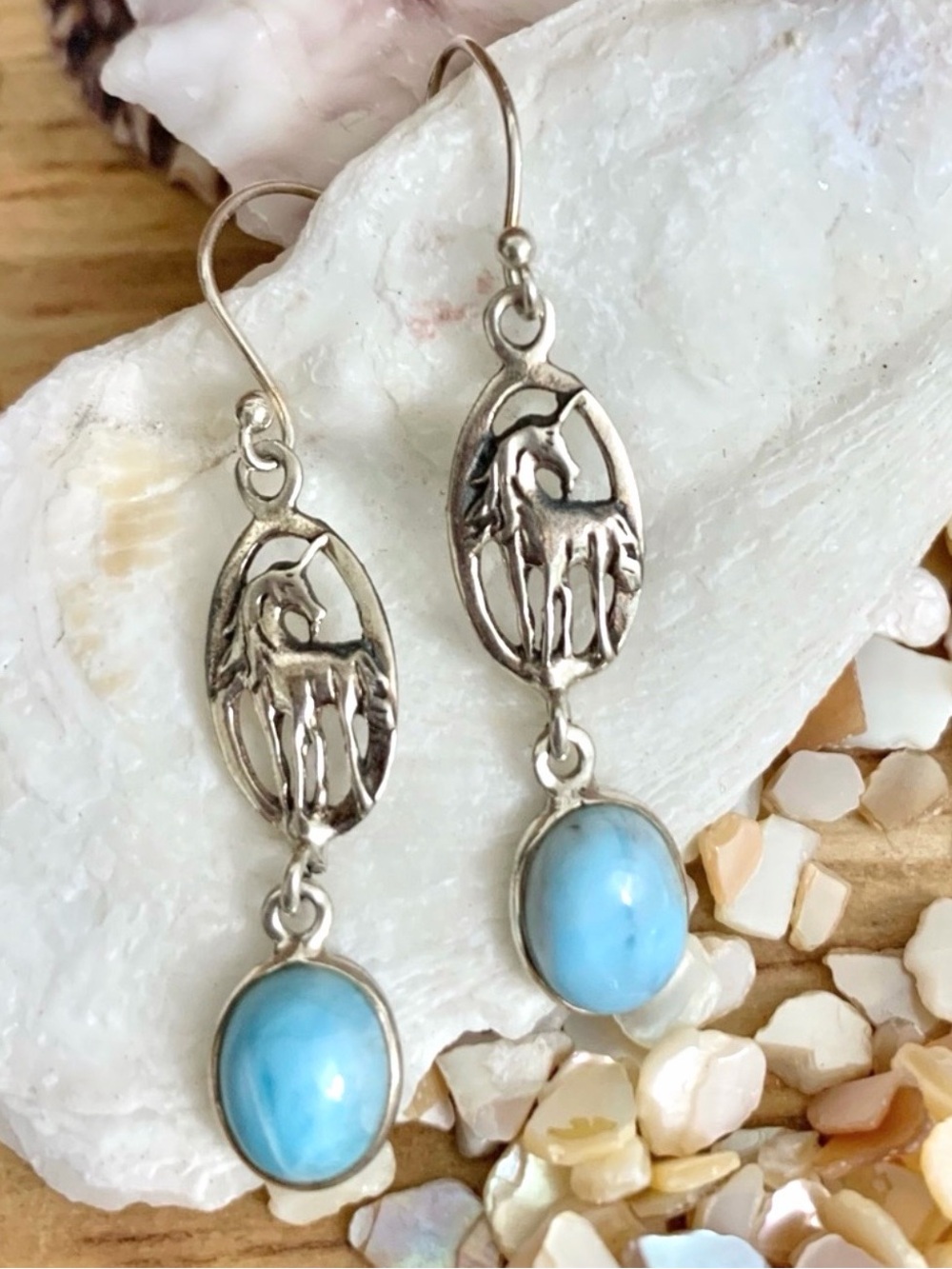 Larimar & Sterling Silver Unicorn Earrings